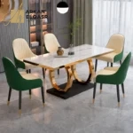طاولة طعام رخامية مع كراسي بسطح متعدد