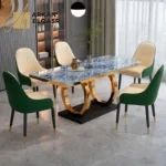 طاولة طعام رخامية مع كراسي بسطح متعدد