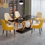 طاولة طعام رخامية مع كراسي بسطح متعدد