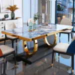 ⁦طاولة طعام رخامية مع كراسي بسطح متعدد⁩ - الصورة ⁦3⁩