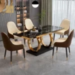 طاولة طعام رخامية مع كراسي بسطح متعدد