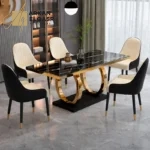 طاولة طعام رخامية مع كراسي بسطح متعدد