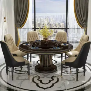طاولة طعام رخامية فخمة مع كراسي مودرن 