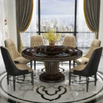 ⁦طقم طاولة طعام رخامية فاخرة مع كراسي فخمة – سطح مقاوم للخدوش وقاعدة معدنية – يتسع لـ6 أشخاص⁩ - الصورة ⁦2⁩