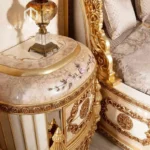 سرير نوم دائري ملكي بتصميم كلاسيكي – شامل 2 طاولة جانبية – تنجيد فاخر – قاعدة خشبية متينة