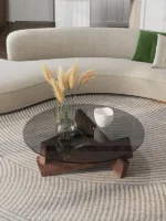 ⁦طاولة قهوة خشبية بتصميم قاعدة حديثة⁩ - الصورة ⁦2⁩