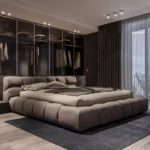 سرير مزدوج بتنجيد قماشي فاخر – تصميم عصري مع لوح رأس مبطن – هيكل خشبي متين – ألوان متعددة