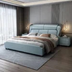 سرير نوم من جلد مع كمودينة