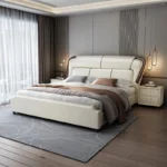 سرير نوم من جلد مع كمودينة