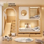 سرير أطفال دورين من الخشب الطبيعي – (11)