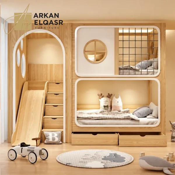 سرير أطفال دورين من الخشب الطبيعي – (11)