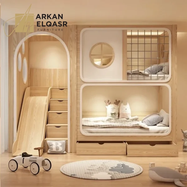 سرير أطفال دورين من الخشب الطبيعي – تصميم آمن مع سلم جانبي – لون خشبي فاتح – ضمان سنتين (11)سرير أطفال دورين من الخشب الطبيعي – تصميم آمن مع سلم جانبي – لون خشبي فاتح – ضمان سنتين (11)
