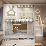 ⁦سرير أطفال دورين مريح – تصميم آمن بزاوية ناعمة – خشب متين وسلال تخزين – مثالي للمساحات الصغيرة⁩ - الصورة ⁦5⁩