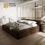 سرير غرفة نوم ارضي مغطي بالقماش المريح