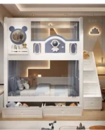 ⁦سرير أطفال فضائي بطابقين مع مزلق عملي⁩ - الصورة ⁦4⁩