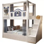 ⁦سرير أطفال فضائي بطابقين مع مزلق عملي⁩ - الصورة ⁦5⁩