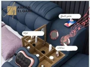 سرير مزدوج بتصميم متعدد الوظائف – مساحة تخزين سفلية + أرفف جانبية – خشب هندسي (3)