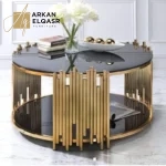 طاولة قهوة من الاستيل المذهب بتصميم فخم
