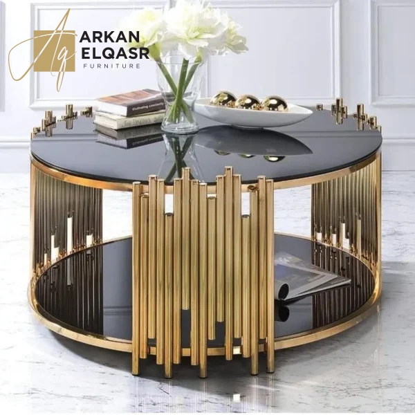 طاولة قهوة من الاستيل المذهب بتصميم فخم