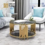طاولة قهوة من الاستيل المذهب بتصميم فخم