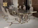 طاولة طعام رخام و كراسي بتصميم حديث