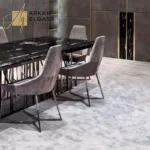 طاولة طعام رخام و كراسي بتصميم حديث