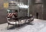 طاولة طعام رخام و كراسي بتصميم حديث