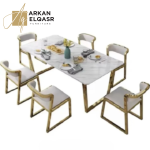 طاولة طعام رخام مع كراسي فخمة