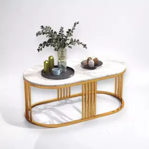 طاولة قهوة تصميم حديث من الاستيل والرخام