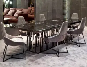 طاولة طعام رخام و كراسي بتصميم حديث