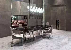 طاولة طعام رخام و كراسي بتصميم حديث