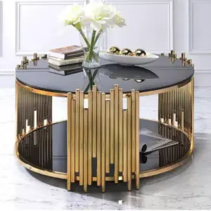 طاولة قهوة من الاستيل المذهب بتصميم فخم