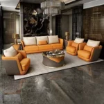 طقم كنب بتصميم مميز من الجلد الفاخر