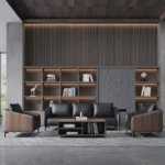 طقم كنب مميز من الجلد و الخشب الفاخر