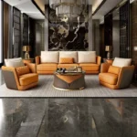 طقم كنب بتصميم مميز من الجلد الفاخر