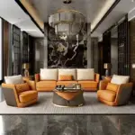 طقم كنب بتصميم مميز من الجلد الفاخر