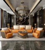 طقم كنب بتصميم مميز من الجلد الفاخر