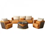 طقم كنب بتصميم مميز من الجلد الفاخر