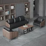 طقم كنب مميز من الجلد و الخشب الفاخر