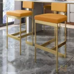 كرسي بار مريح من الاستيل المذهب