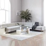 كنبة زاوية فاخر مع طاولة من الاستيل