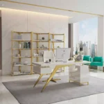 مكتب فاخر من الخشب الصلب والاستيل المذهب