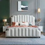 سرير من الخشب الصلب من الجلد الطبيعي