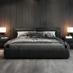 سرير جلدي بتصميم حديث مع طاولة جانبية ثنائية