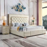 سرير غرفة نوم فاخر خشبي جلد مزدوج