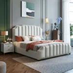 سرير من الخشب الصلب من الجلد الطبيعي