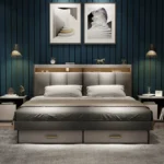 سرير بتصميم حديث مع كمودينه