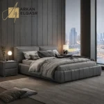 سرير جلدي بتصميم حديث مع طاولة جانبية ثنائية