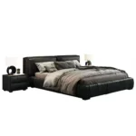 سرير جلدي بتصميم حديث مع طاولة جانبية ثنائية