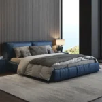 سرير جلدي بتصميم حديث مع طاولة جانبية ثنائية